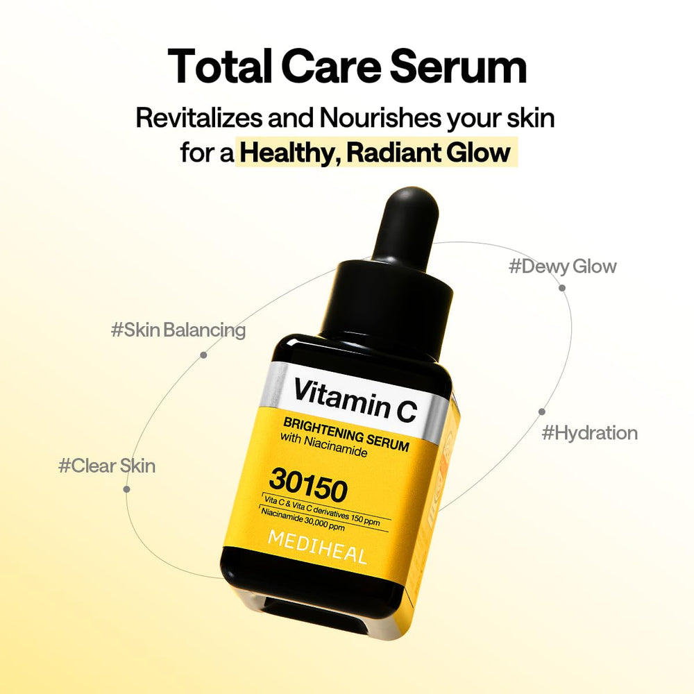 Mediheal Sérum Vitamine C — Avant-après subtil sur teint lumineux.