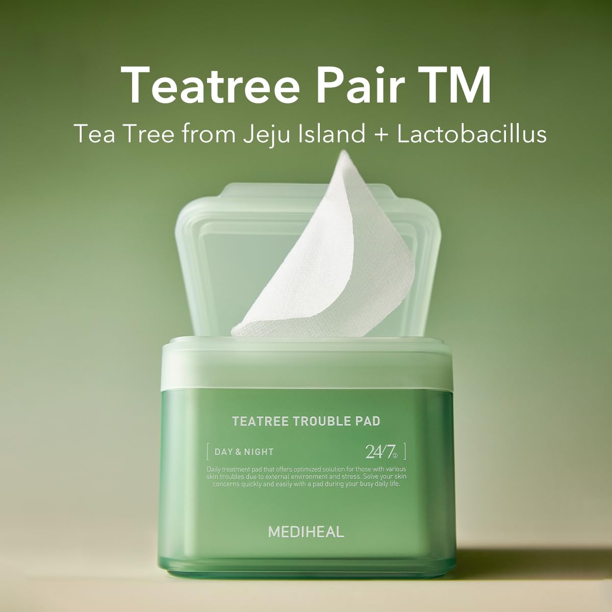 Après nettoyage, Mediheal Teatree Trouble Disques coton tonifient et préparent la peau