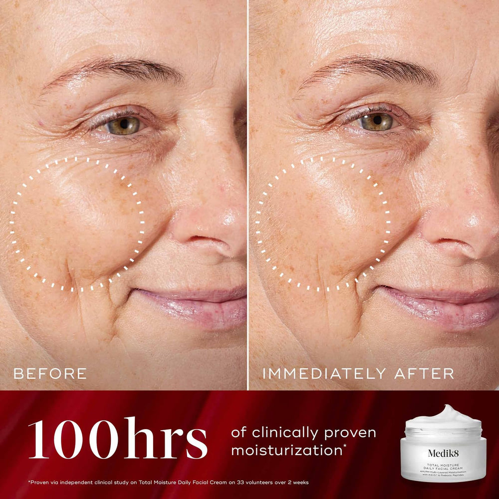 Medik8 Total Moisture, texture riche et hydratante pour peau douce.