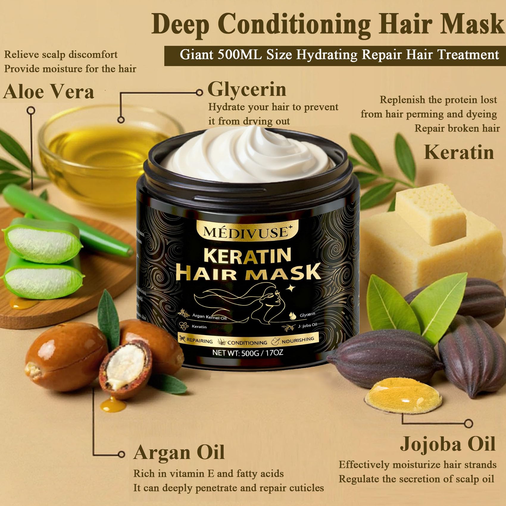 MediVuse Huile Argan Cheveux – flacon argenté, nutrition intense