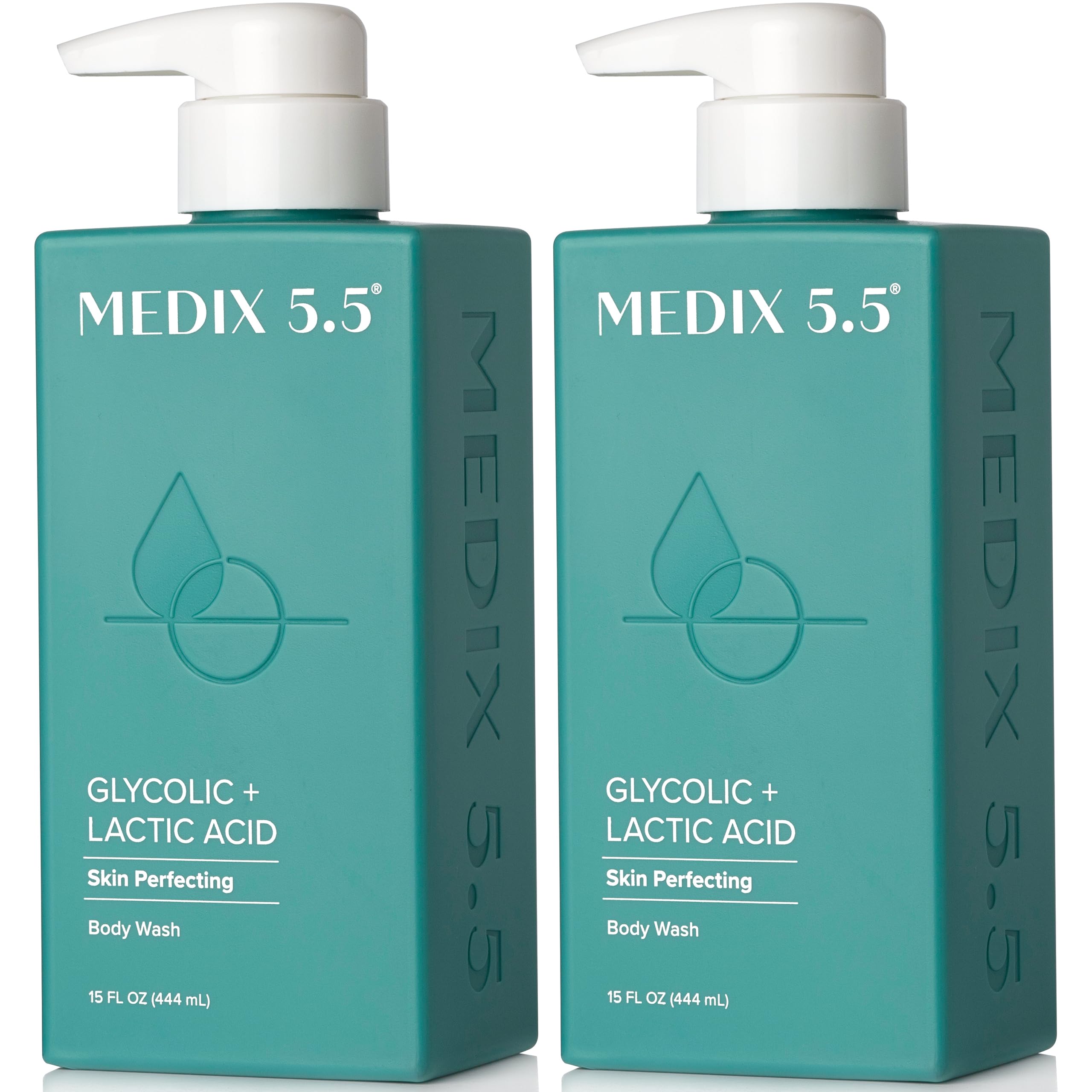 Medix 5.5 – Bouteille douche exfoliant glycolique, peau plus lisse après lavage.