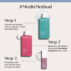 Medix 5.5 – Bouteille douche exfoliant lactique, peau douce et uniforme.