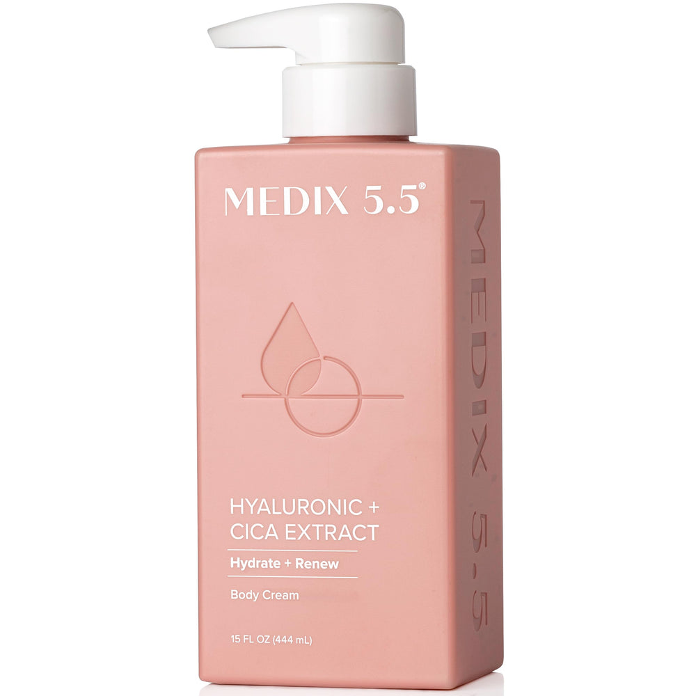 Medix 5.5 Crème Hyaluronique – bouteille, hydratation durable visage et corps.