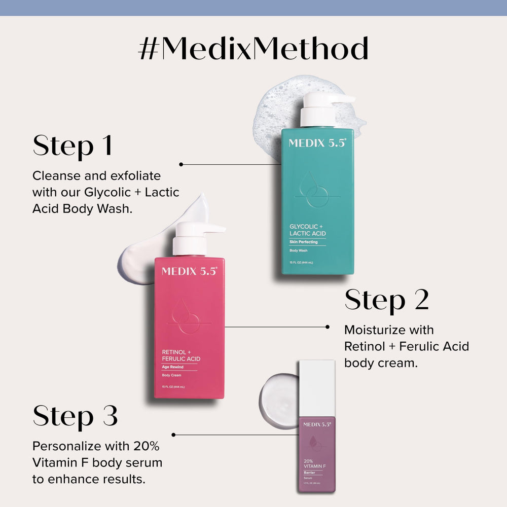 Medix 5.5 douche-exfoliant glycolique visages et corps, mousse rafraîchissante.