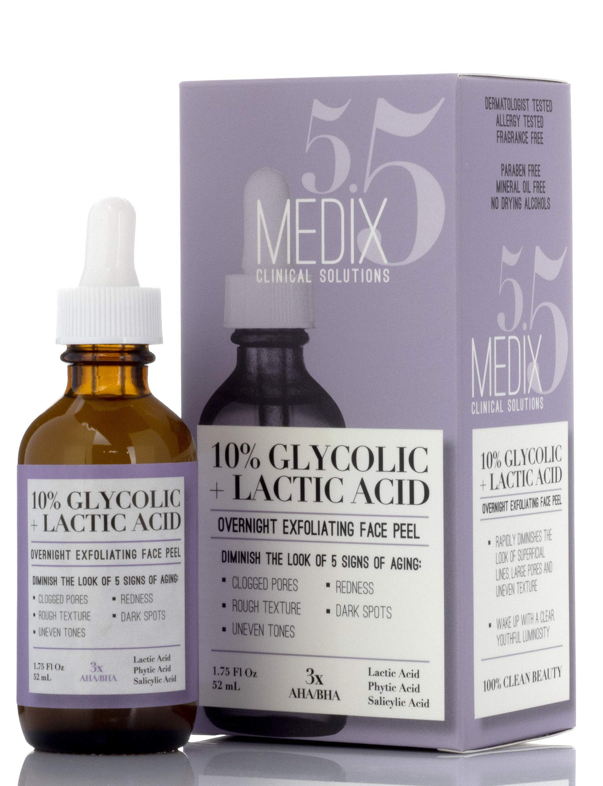 Medix 5.5 sérum acide glycolique en flacon, exfoliation en douceur.
