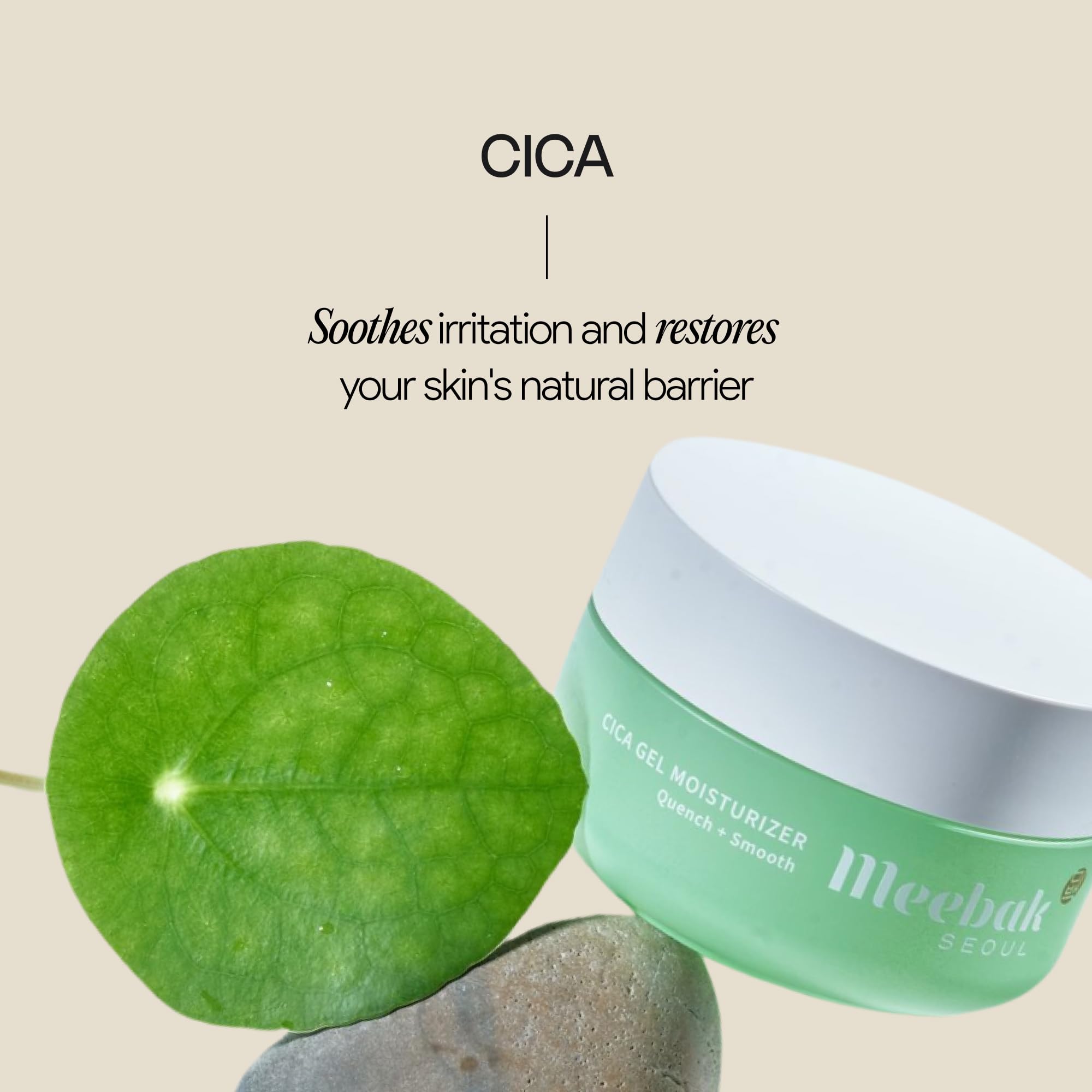 Meebak Cica Gel Visage: absorption rapide sans fini gras.