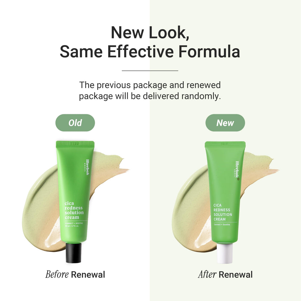 Meebak Cica Redness Solution Cream - teinte verte devient beige lors de l’application.