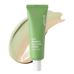 Meebak Cica Redness Solution Cream - tube montrant le correcteur vert qui neutralise les rougeurs.
