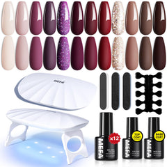 MEFA 19-pcs gel nail kit with UV light boxed for at-home salon prep.