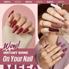 MEFA champagne gold glitter polish adds elegant shimmer to nails.