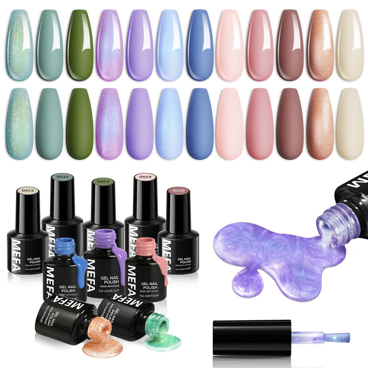 MEFA Ensemble Vernis Gel 12 Couleurs – palette chameleon pour des transitions élégantes.