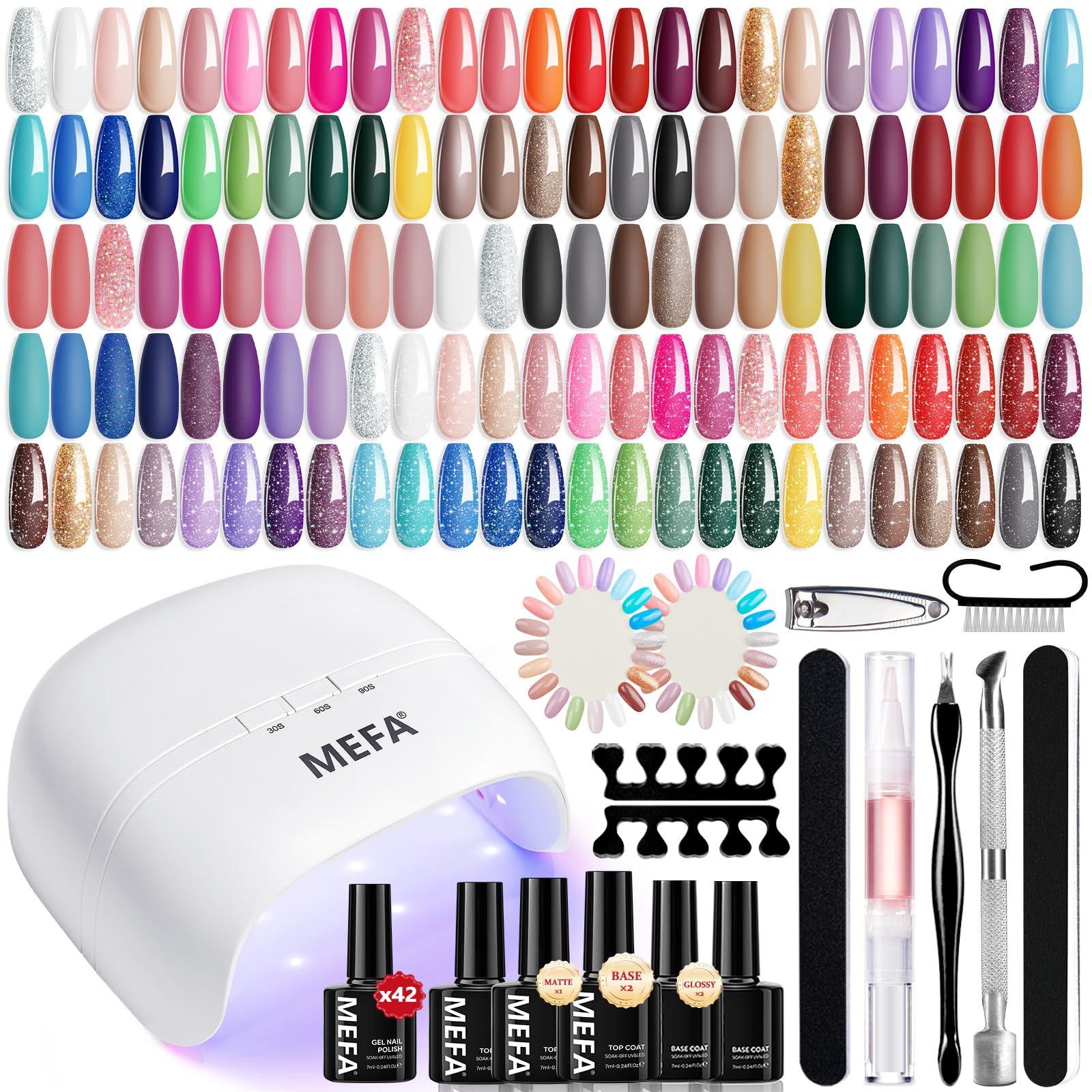MEFA kit vernis gel 42 couleurs avec lampe UV pour des manucures variées.
