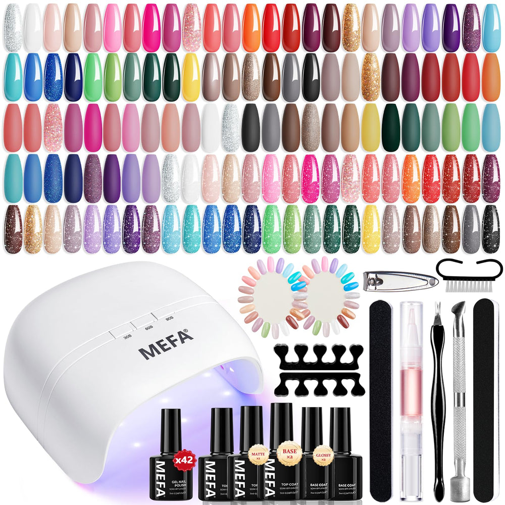 MEFA kit vernis gel 42 couleurs avec lampe UV pour des manucures variées.