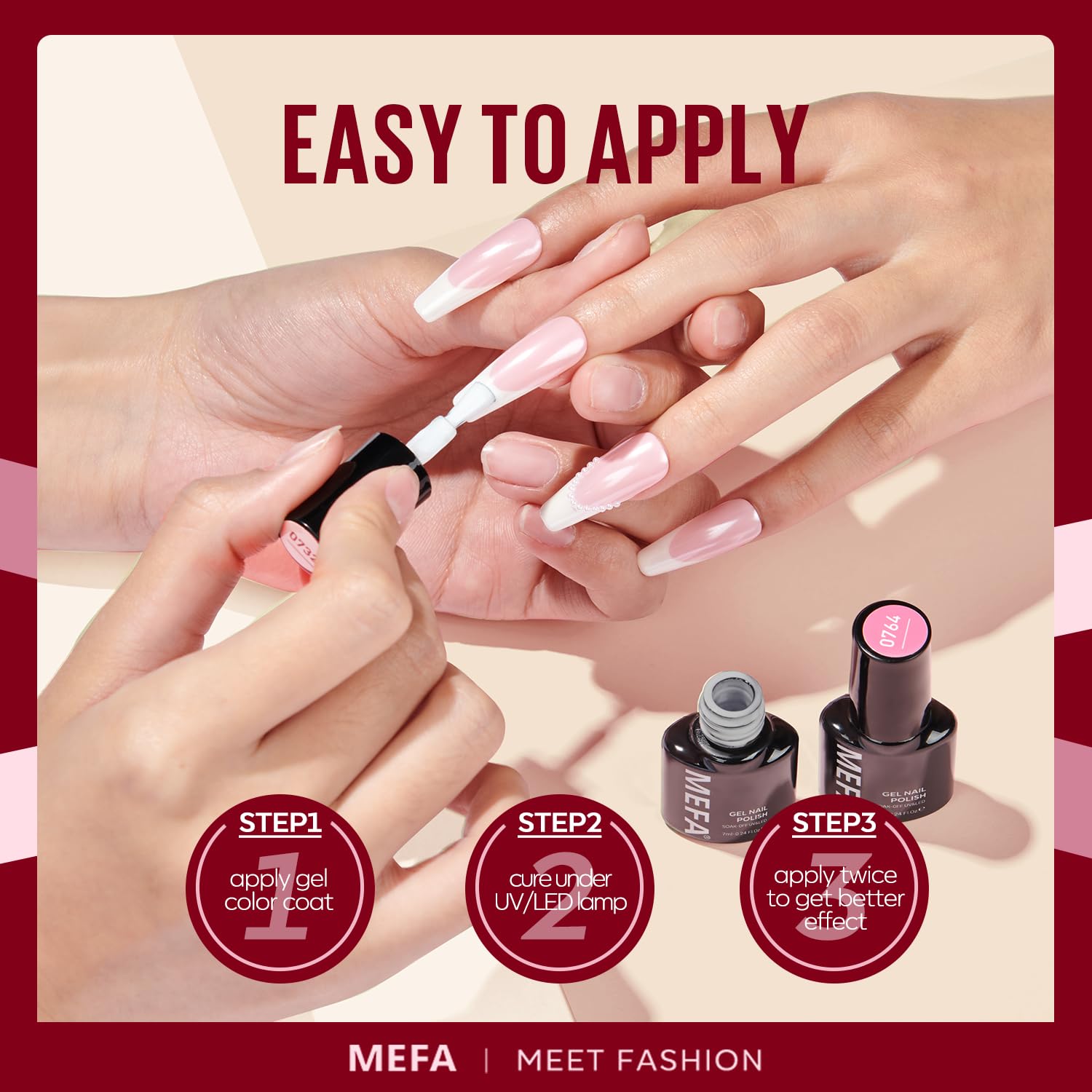 Vernis gel MEFA base et top, application fluide.