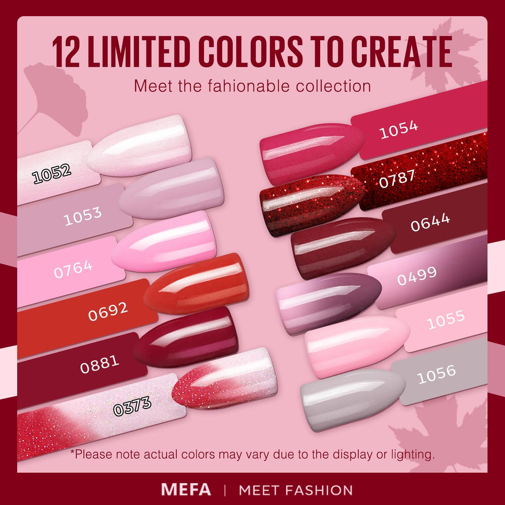 Vernis gel MEFA bouteille rouge Bourgogne brillant, tenue longue durée.