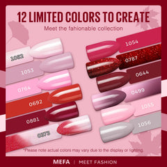 Vernis gel MEFA bouteille rouge Bourgogne brillant, tenue longue durée.
