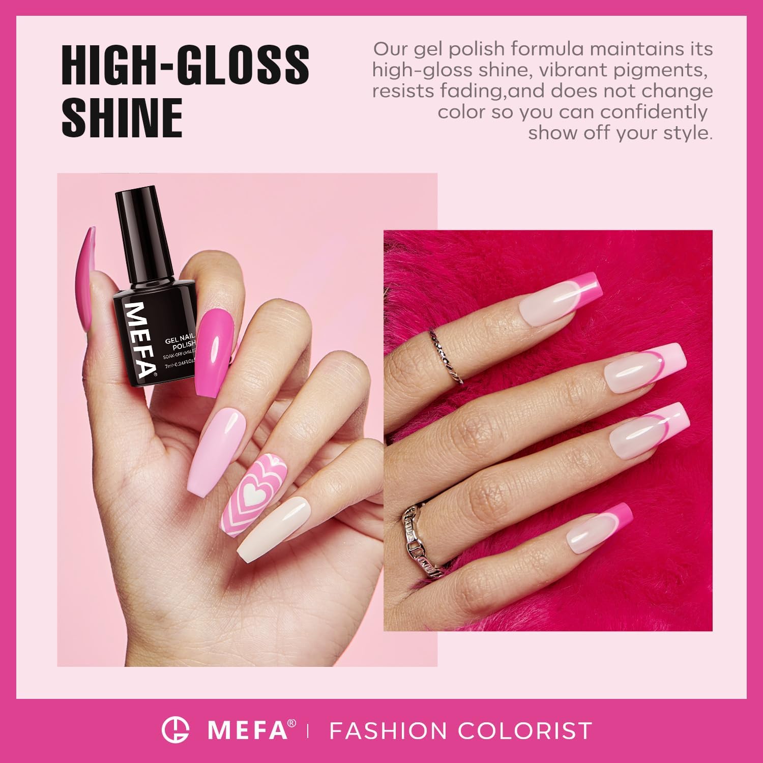 MEFA Vernis Gel Bubblegum Pink : couleur ludique pour des créations festives.