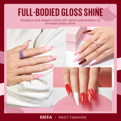 Vernis gel MEFA rose pailleté lumineux, allure festive.