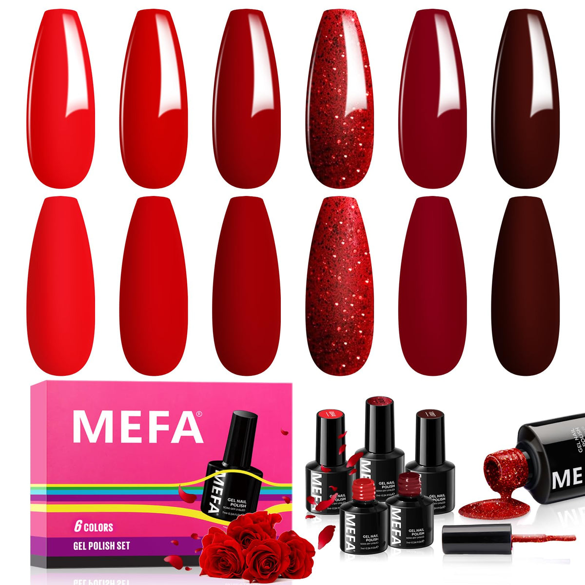 MEFA vernis gel rouge bordeaux – ensemble de bouteilles, éclat durable