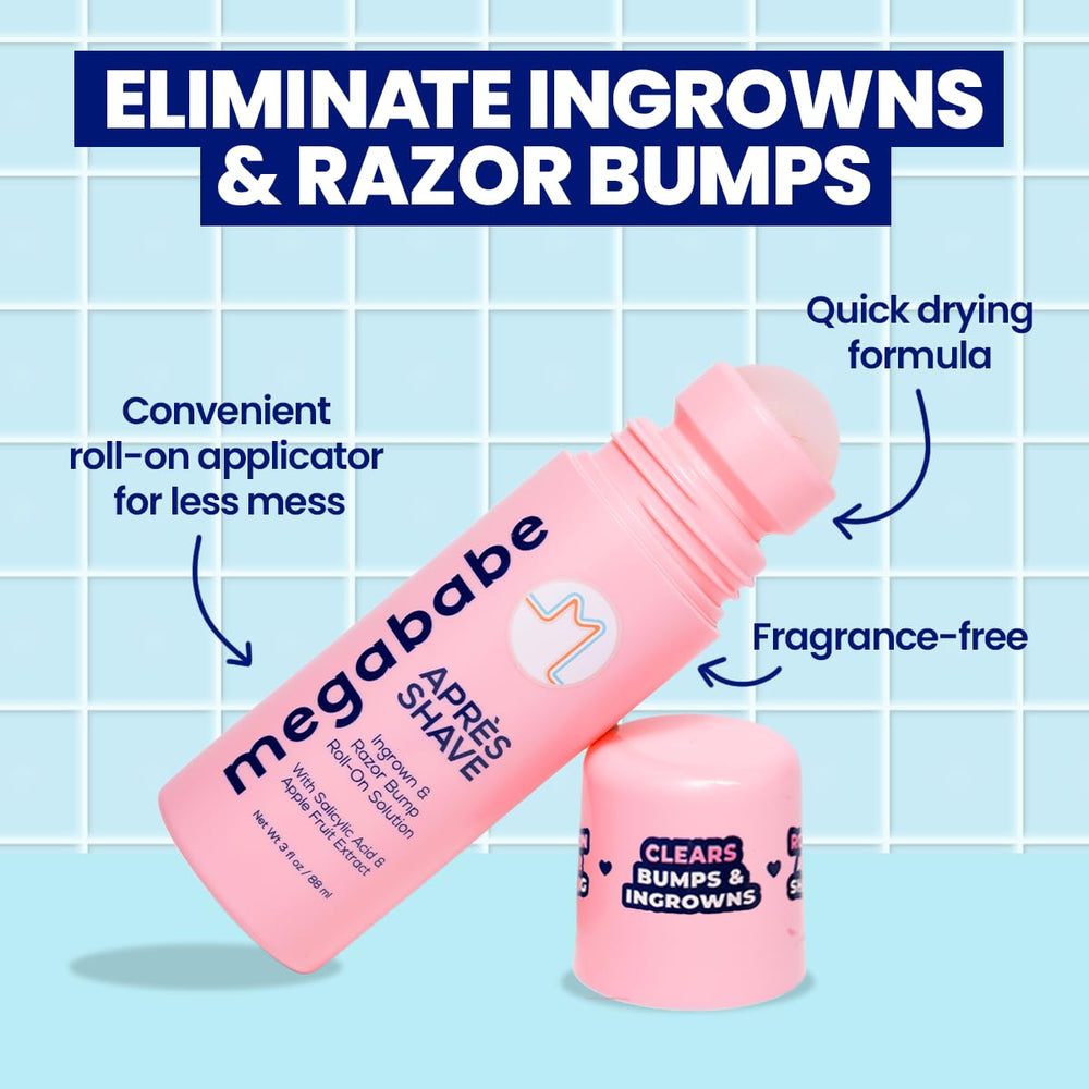 Megababe Après Shave – rouleau large assure une couverture rapide sur la peau.