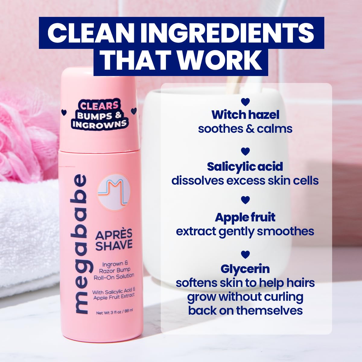 Megababe Après Shave – extrait de pomme pour lisser la peau en douceur.