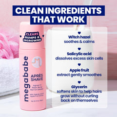 Megababe Après Shave – extrait de pomme pour lisser la peau en douceur.