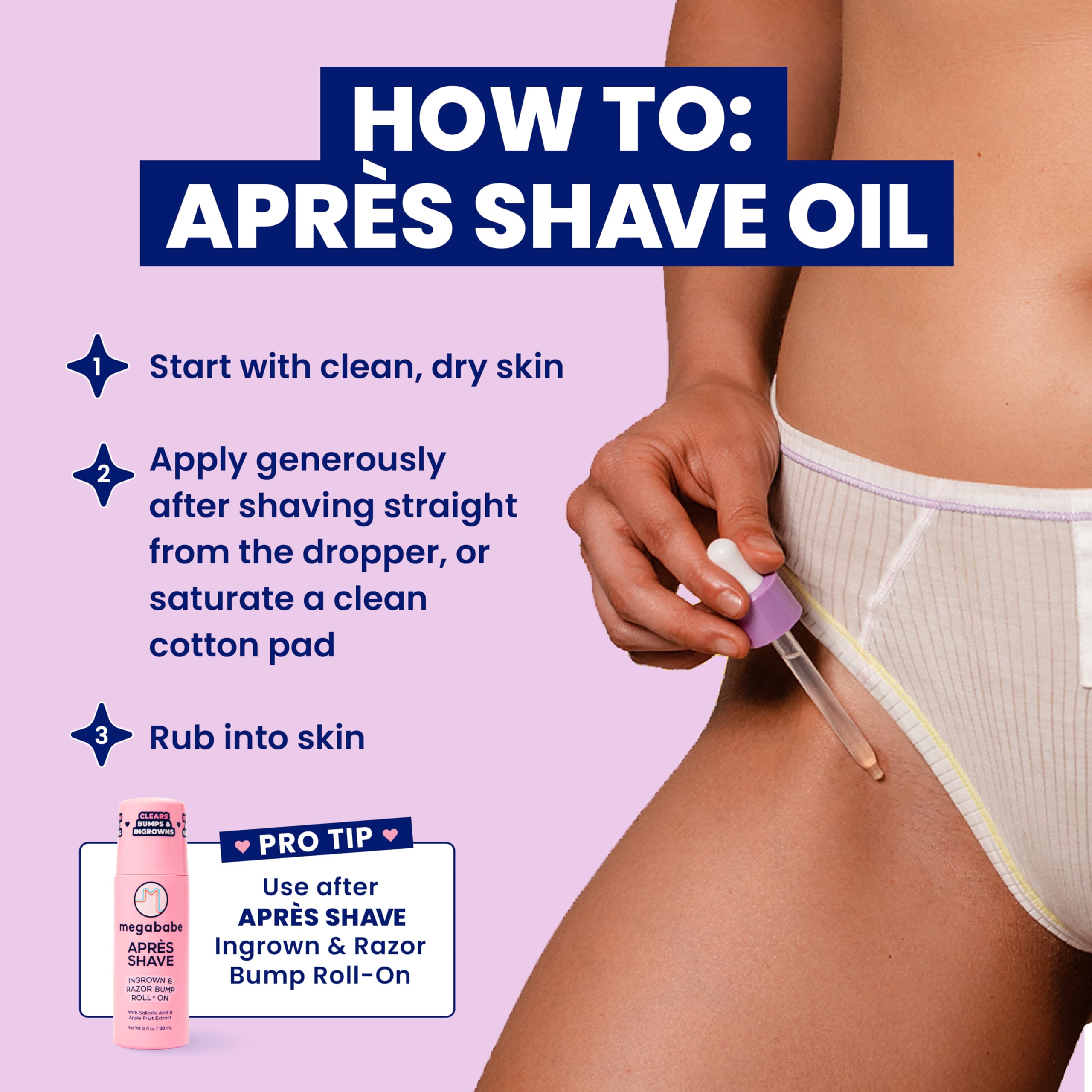 Megababe Après Shave Oil – application directe sur les jambes après rasage.