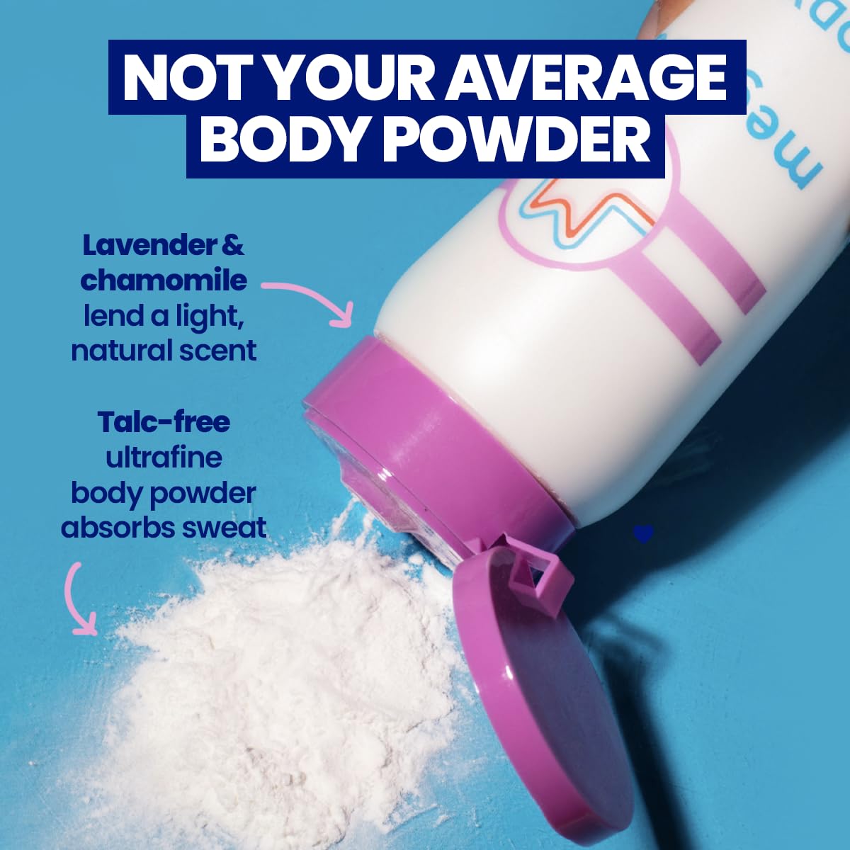 Megababe Body Dust application sur peau, texture ultrafine offrant douceur et confort.