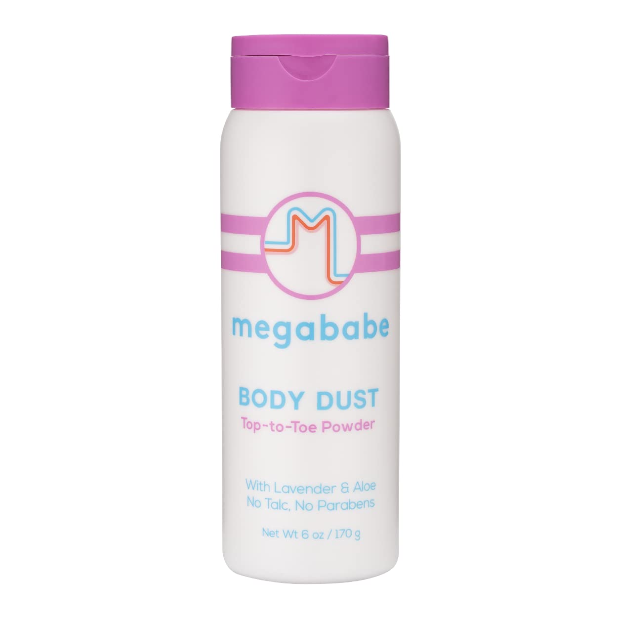 Megababe Body Dust flacon lavande, poudre absorbante pour rester au sec toute la journée.