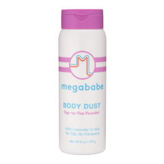 Megababe Body Dust flacon lavande, poudre absorbante pour rester au sec toute la journée.