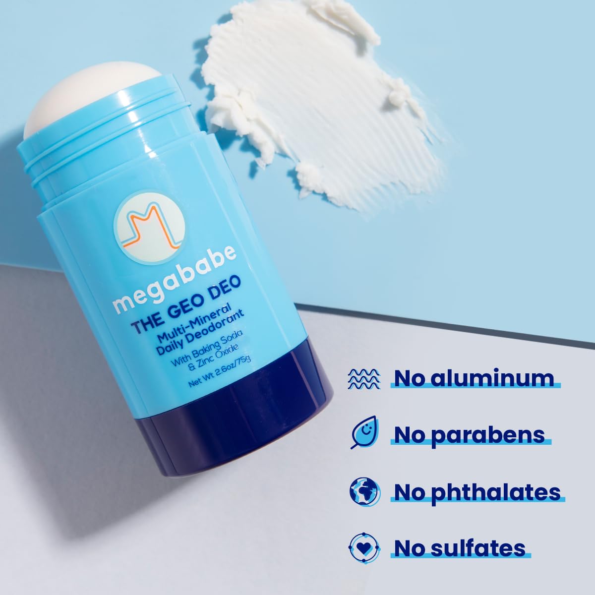 Megababe Geo Deo beurre de karité et huiles, peau nourrie en profondeur.