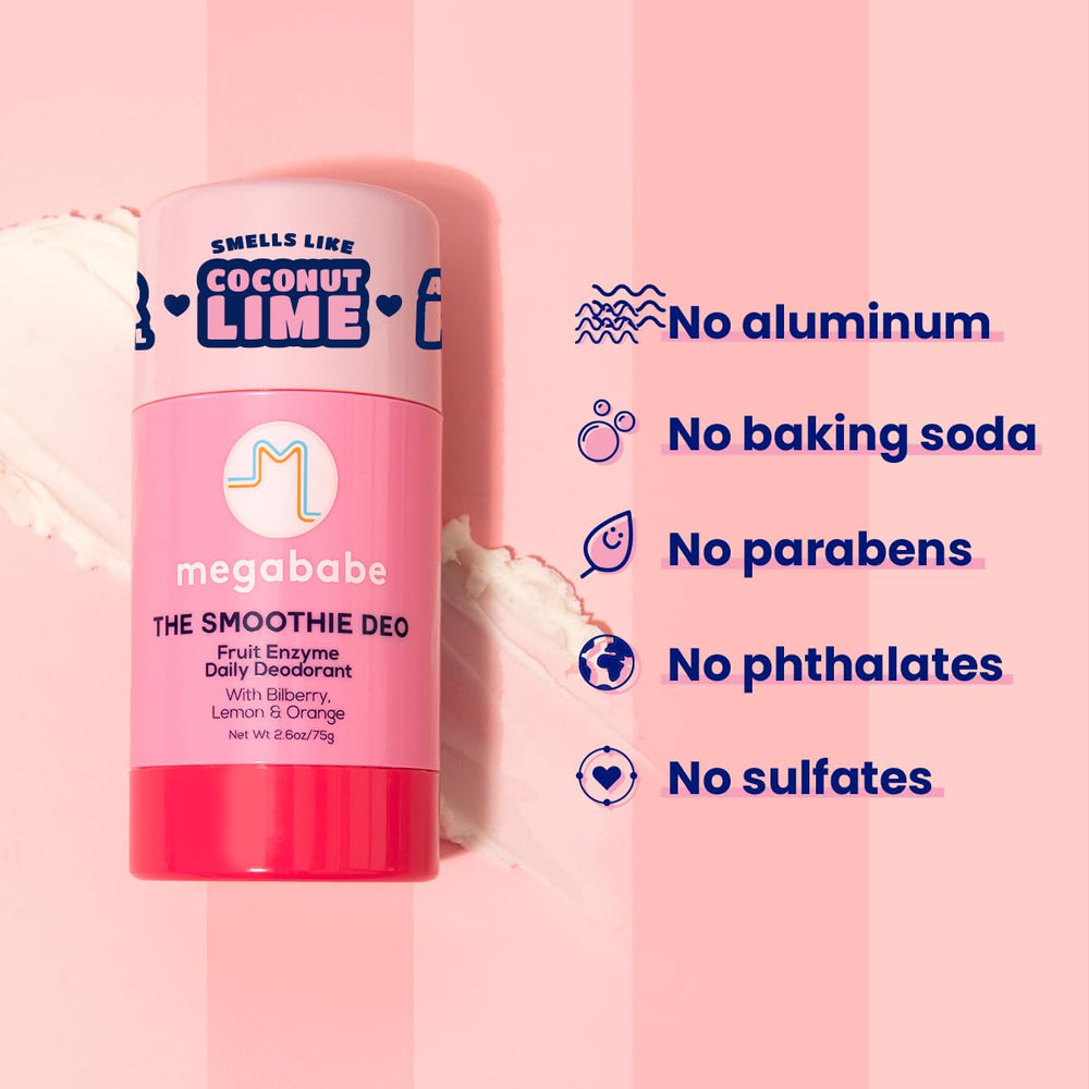 Megababe Smoothie Deo texture non irritante, peau plus lisse.