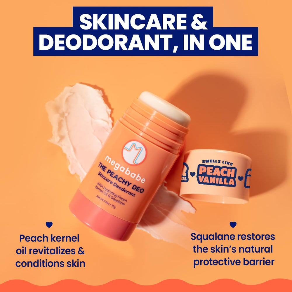 Megababe Peachy Deo – ingrédients hydratants: huile de noyau de pêche.