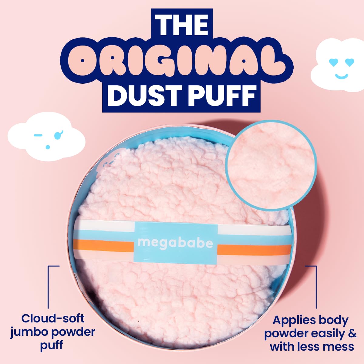 Megababe pouf poudre application multi-usages pour poudres et maquillage.