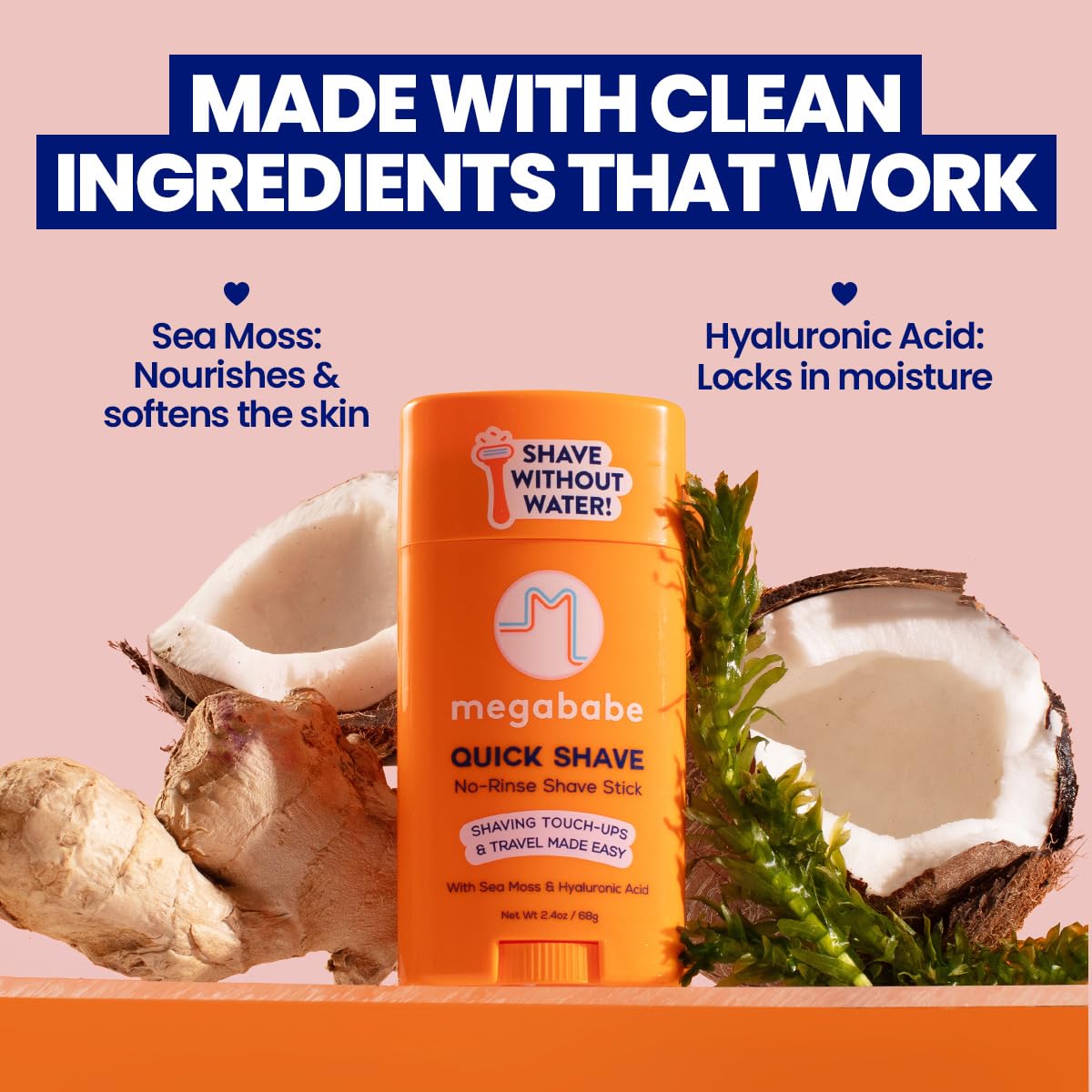 Megababe Quick Shave Stick — application sans rinçage pour rasage rapide.