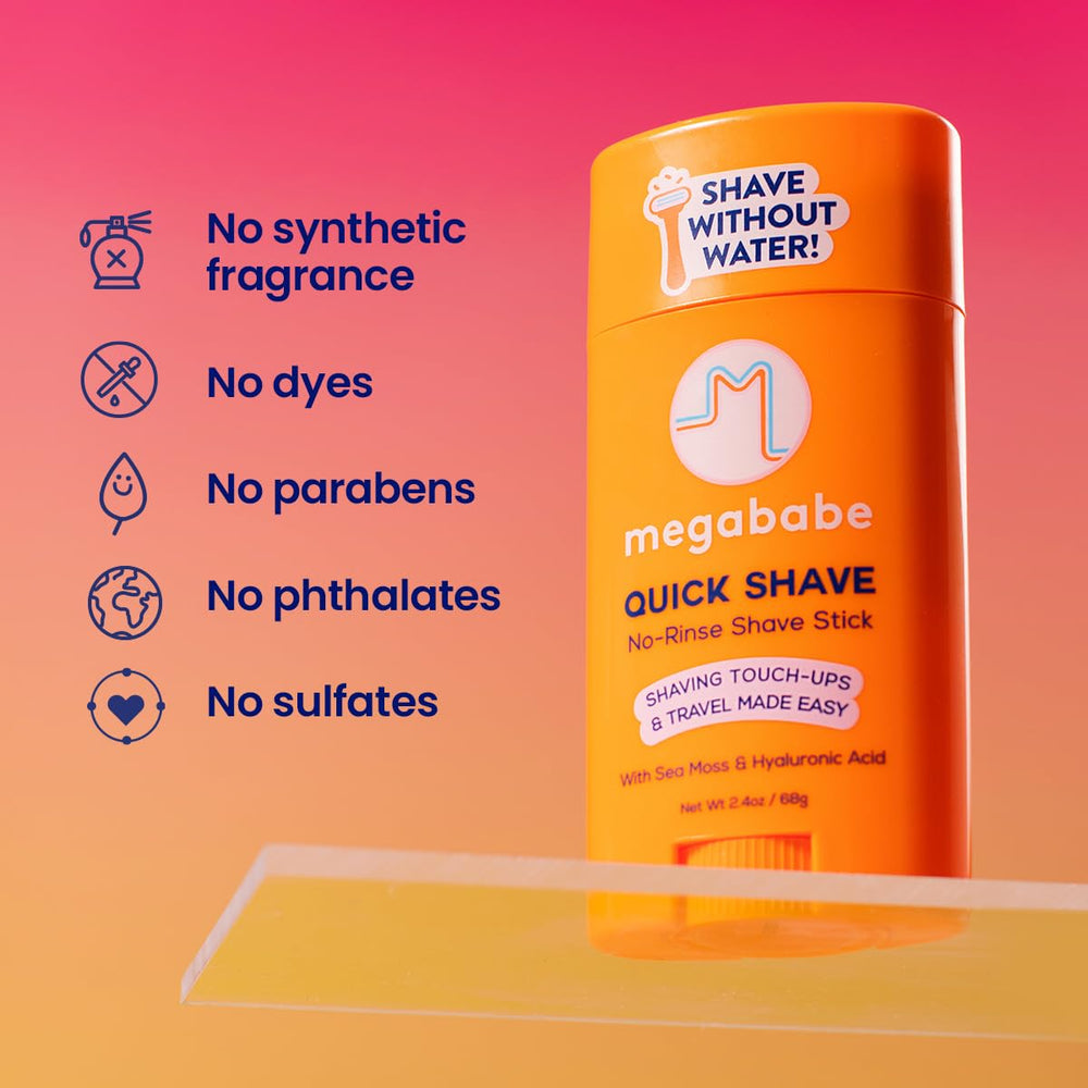 Megababe Quick Shave Stick — formule sans parabènes adaptée à toutes les peaux.