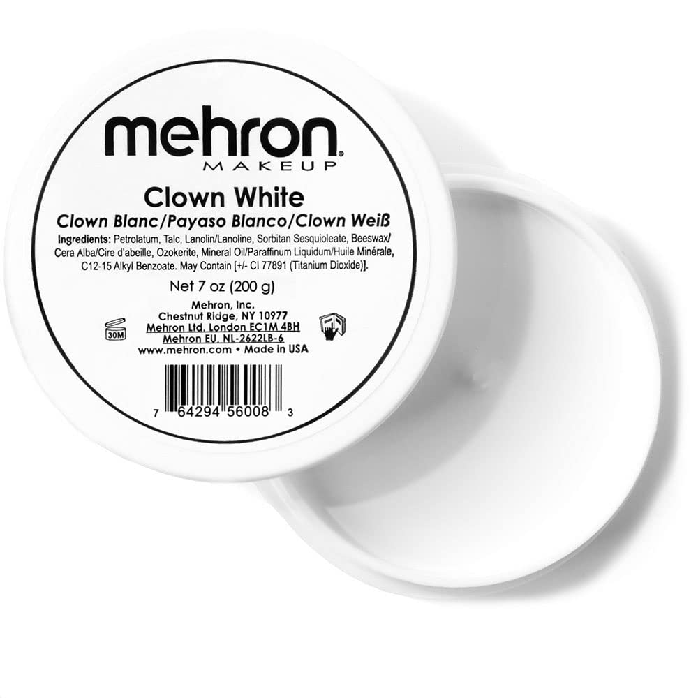 Mehron Blanc Clown sur bouteille: crème blanche lisse pour une couvrance homogène.