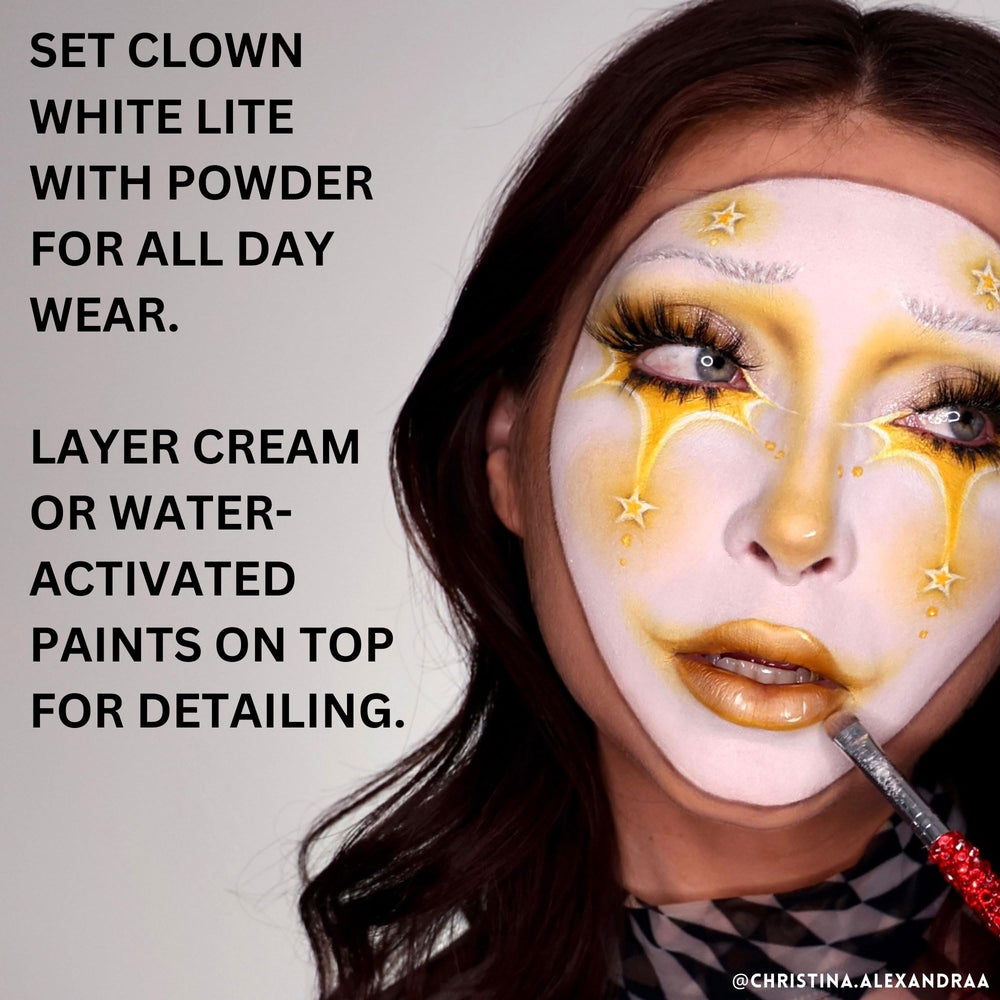 Mehron Clown White Lite, formule européenne légère, confort sur peau active.