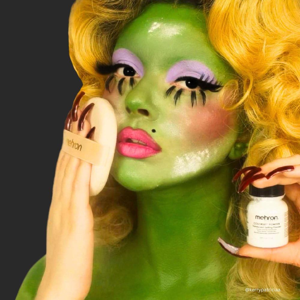 Mehron Colorset: finition mate durable adaptée au cinéma et Halloween.