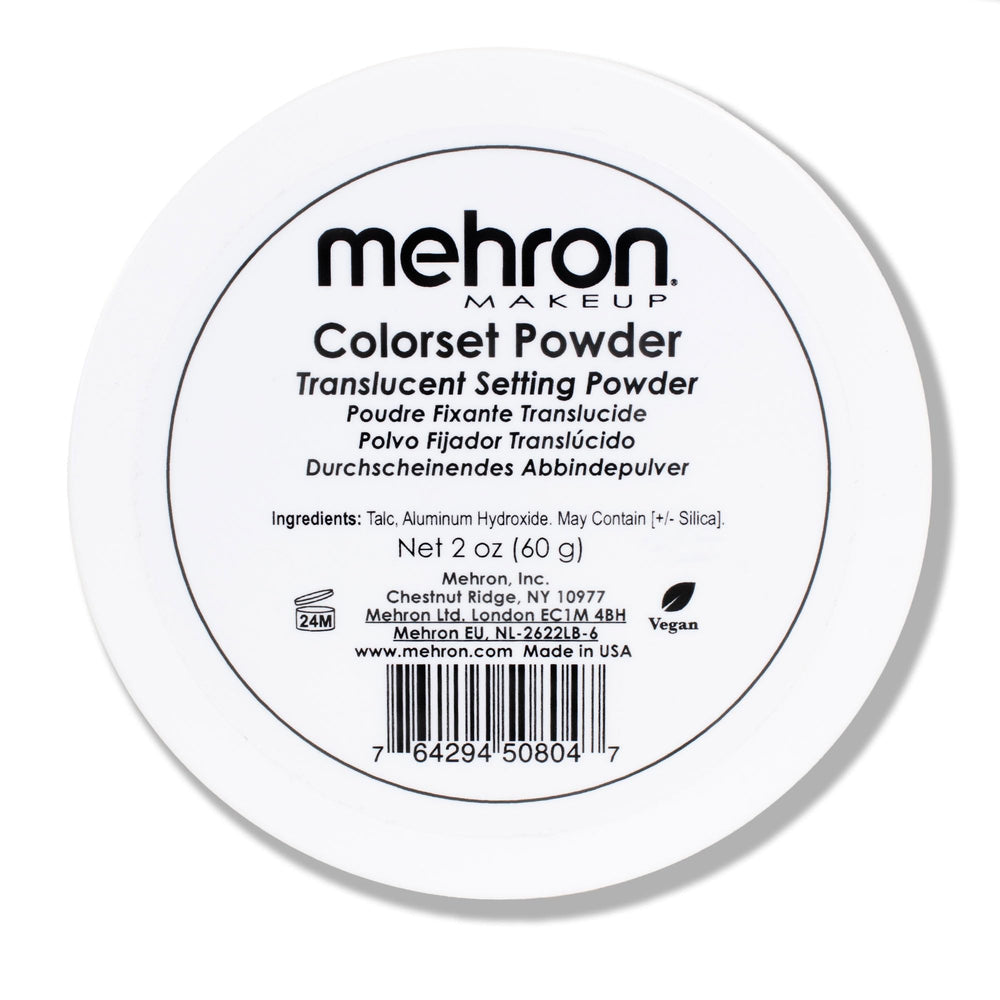 Mehron Colorset Powder: texture translucide absorbante pour maquillage crème.