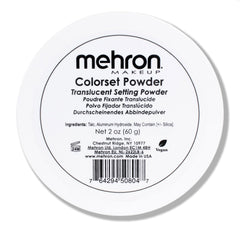 Mehron Colorset Powder: texture translucide absorbante pour maquillage crème.