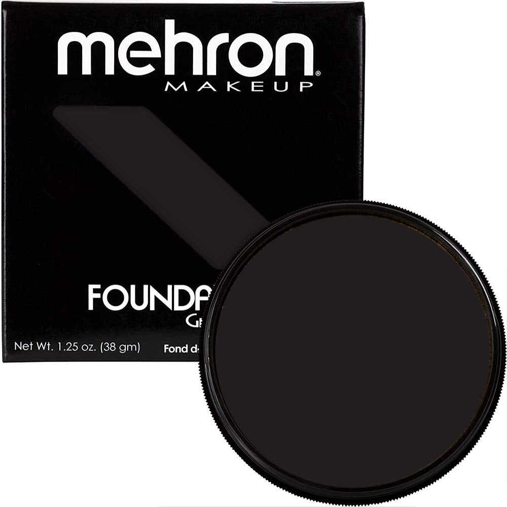 Mehron Greasepaint noir en flacon 1,25 oz, couvrance scénique professionnelle.