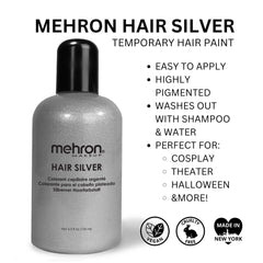 Mehron Hair White – teinte cheveux blanc avec effet argenté pour cosplay.