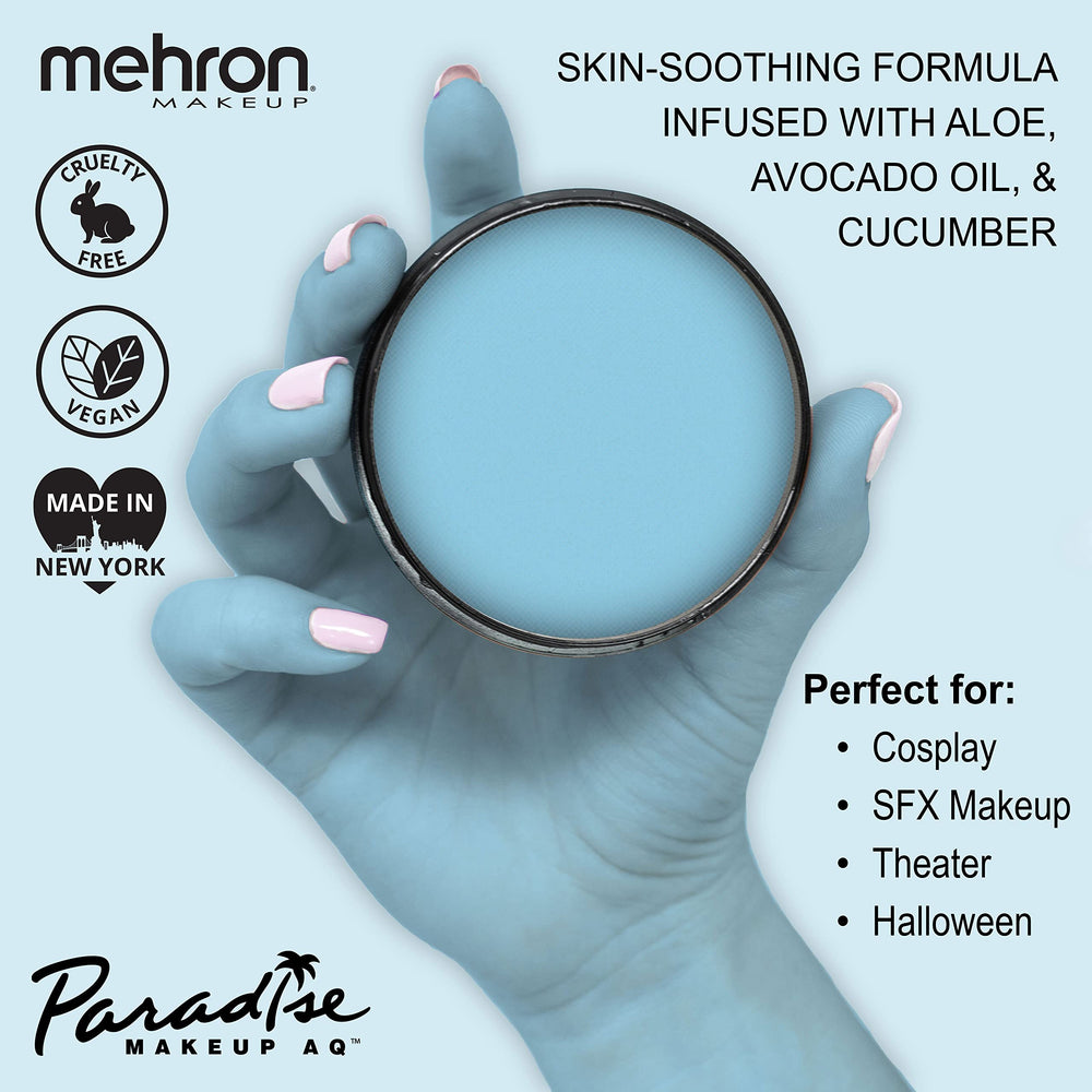 Texture crème bleu clair de Mehron Paradise Makeup AQ Pro Size prête à l’emploi.