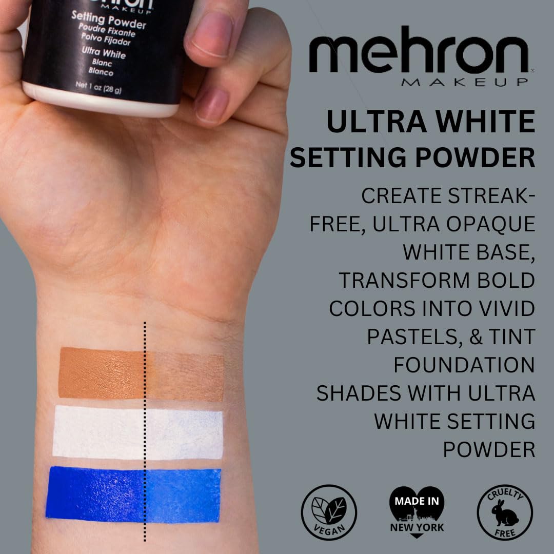 Mehron Poudre libre fabriquée aux États-Unis, norme professionnelle et sans cruauté animale.
