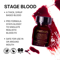 Mehron Stage Blood – application sur prothèse pour des effets sanguins convaincants.