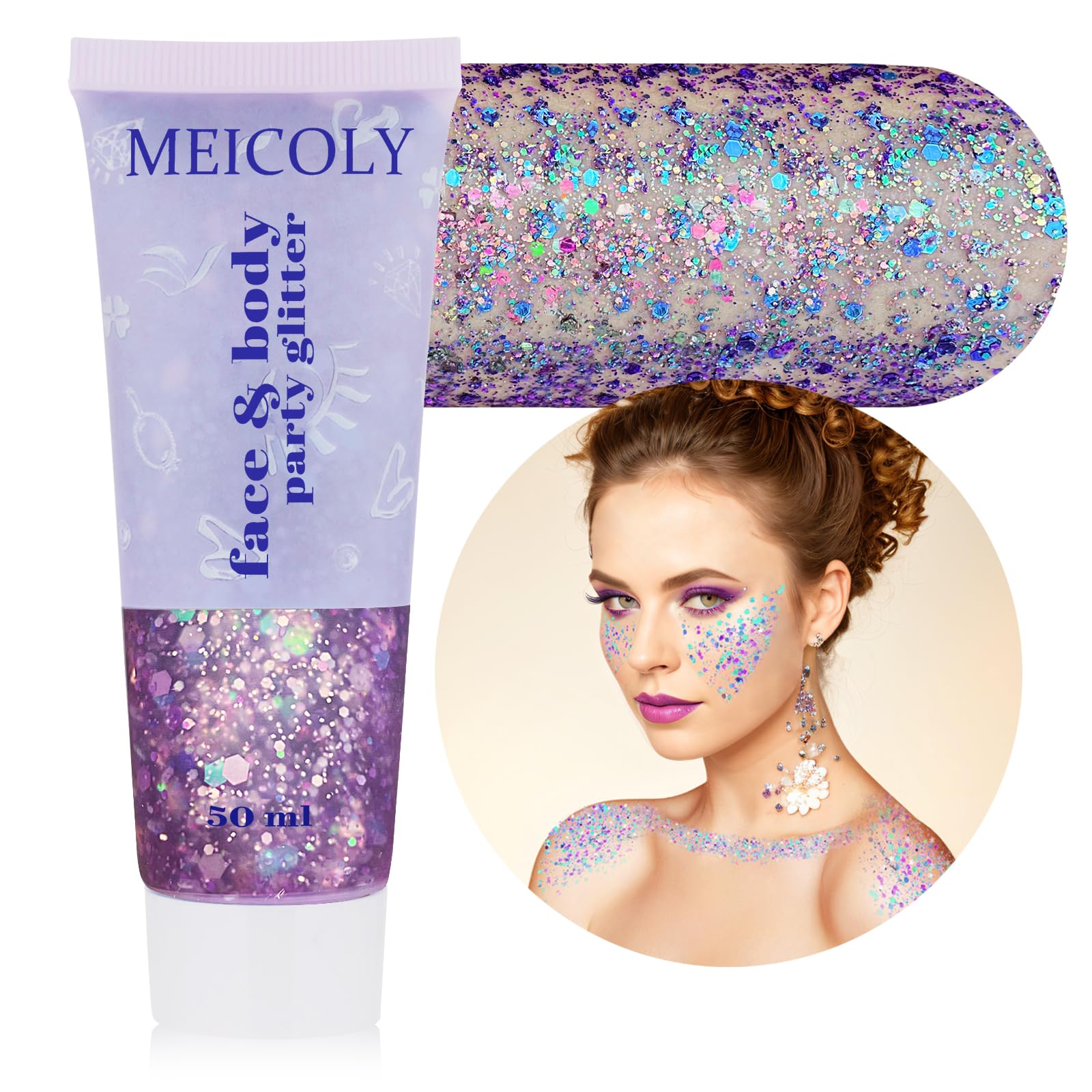 MEICOLY Caméléon Violet : bouteille de paillettes pour effet holographique lumineux.