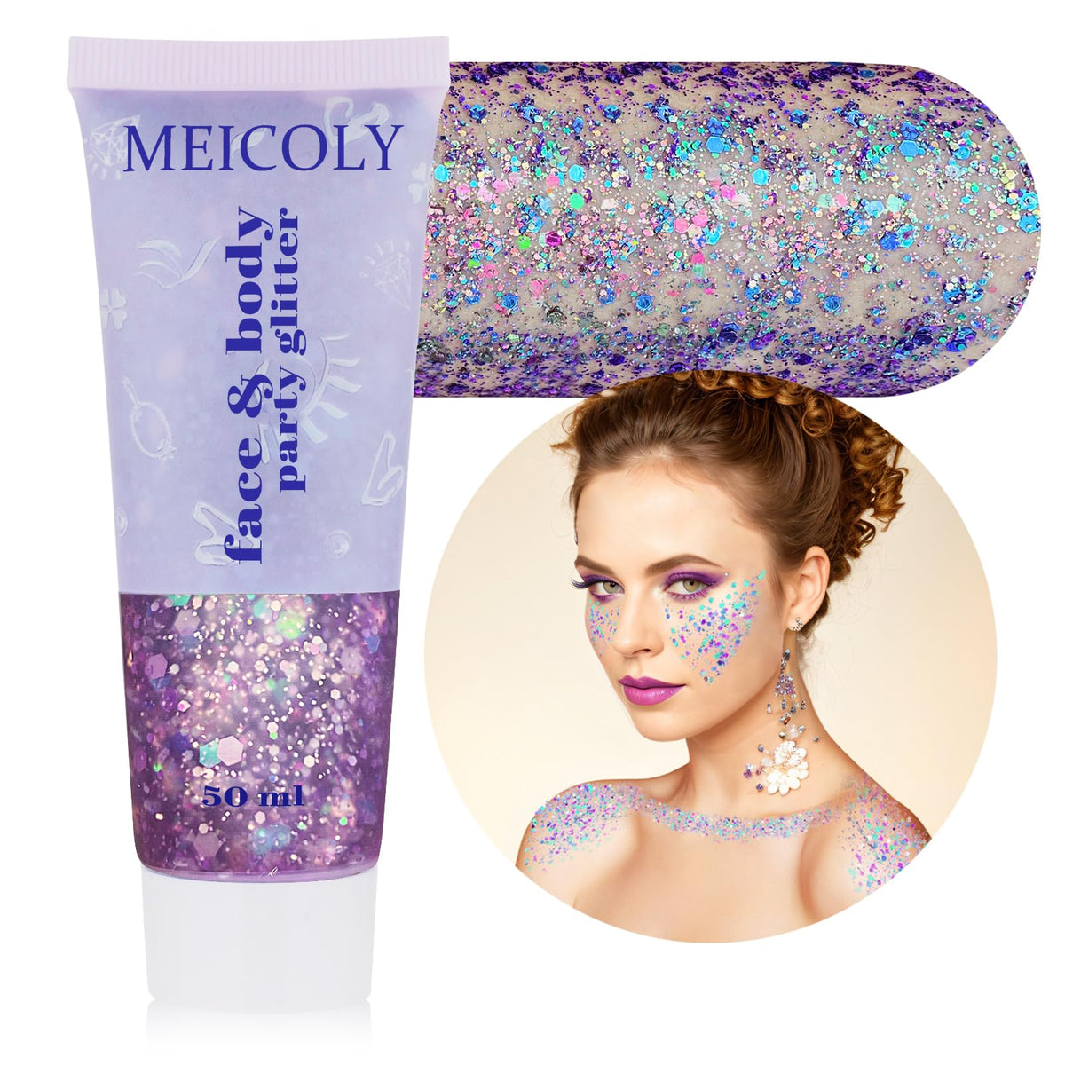 MEICOLY Caméléon Violet : bouteille de paillettes pour effet holographique lumineux.