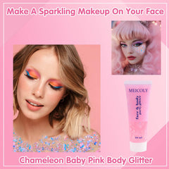 MEICOLY Chameleon Rose Bébé – paillettes sur peau avec changement de couleur