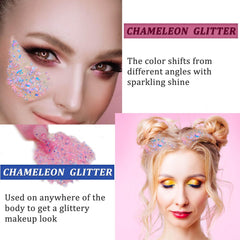 MEICOLY Chameleon Rose Bébé – paillettes sur visage pour un look holographique